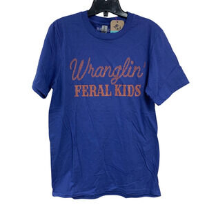 New Hand Printed Womens Large Wranglin Feral Kids Short Sleeve Tee Shirt